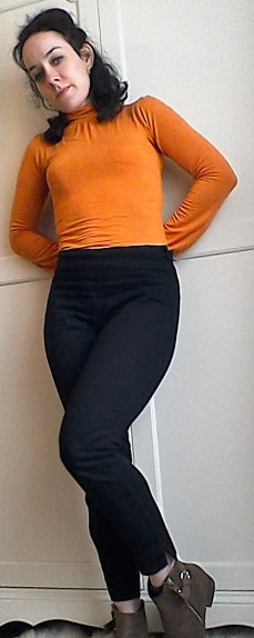 Sixties style casual polo neck and jeans pixie boots