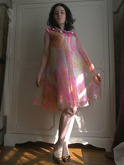 Floaty psychedelic dress Sixties true vintage-2 tabbard like Pucci