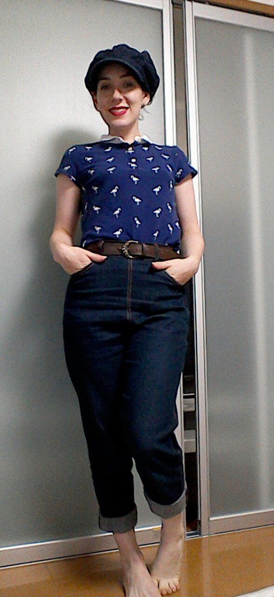 Vivien of Holloway jeans Sixties style baker boy cap Mademoiselle R polo shirt