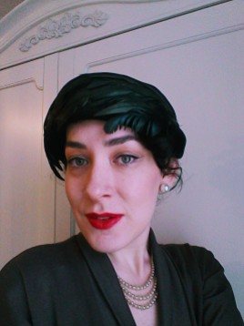 Vintage fifties velvet and feather hat front