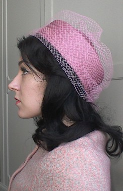Pink pill box hat with net - side