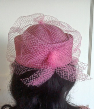 Pink pill box hat with net - back