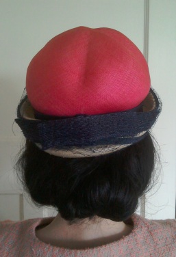 Pink and navy Sixties hat - back